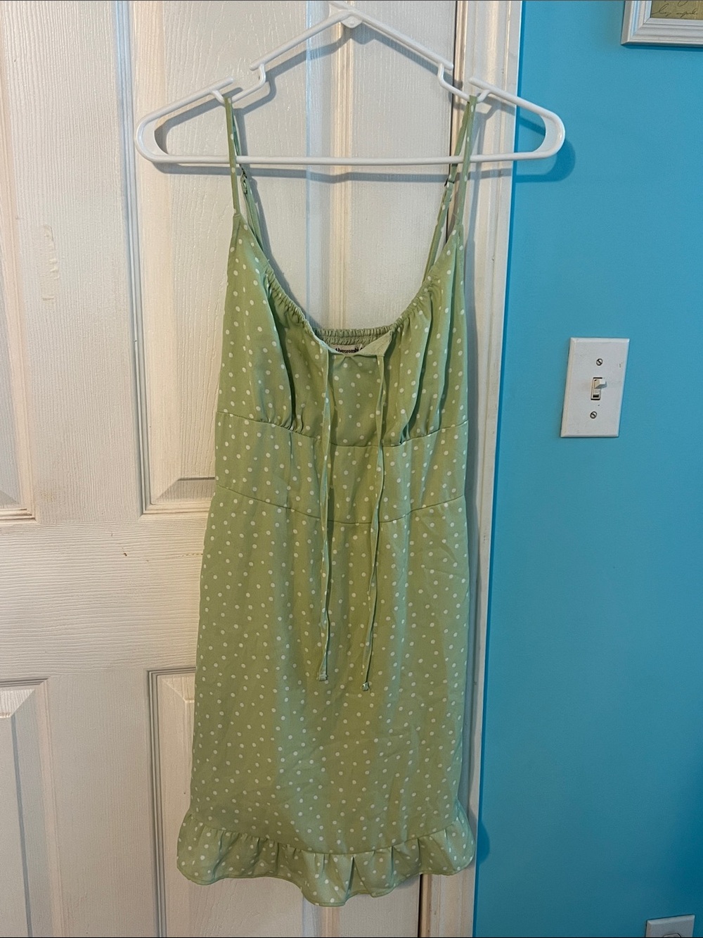 Abercrombie & Fitch Light Green Polka Dot Spaghetti Strap Dress